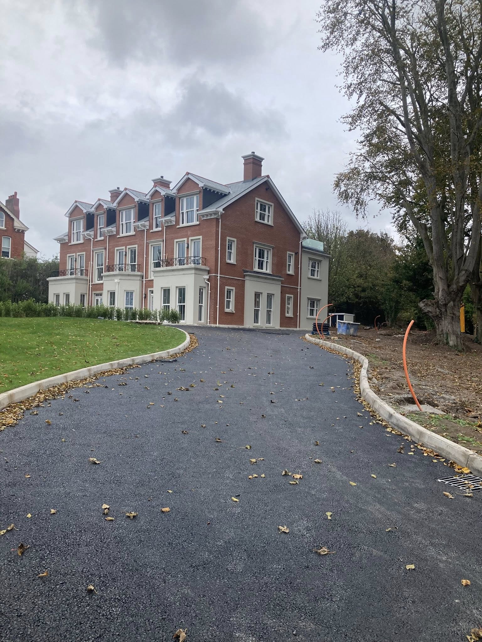 Block paving driveway in herringbone pattern